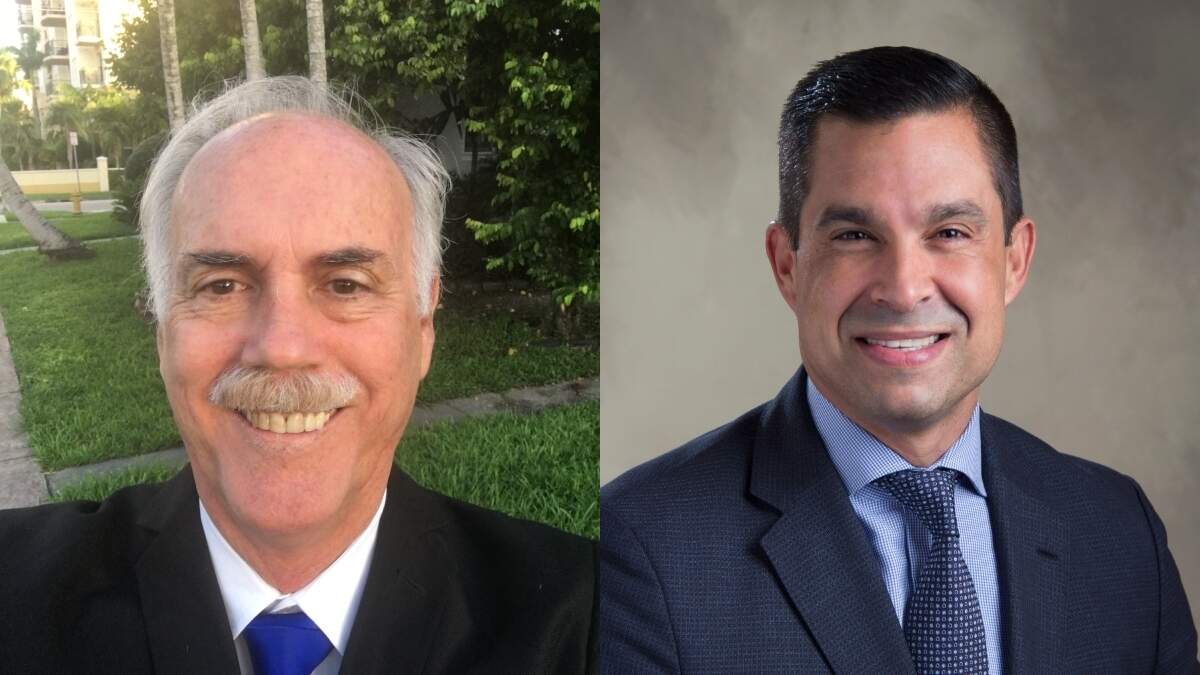 Candidate Jackson Rip Holmes (left) is challenging incumbent Mayor Vince Lago. Not pictured is a third candidate, Laureano Cancio. Candidate Jackson Rip Holmes (left) is challenging incumbent Mayor Vince Lago. Not pictured is a third candidate, Laureano Cancio.